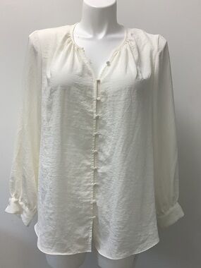 Nine West Cream Button-Front Long Balloon Sleeve Blouse size 1X Romantic